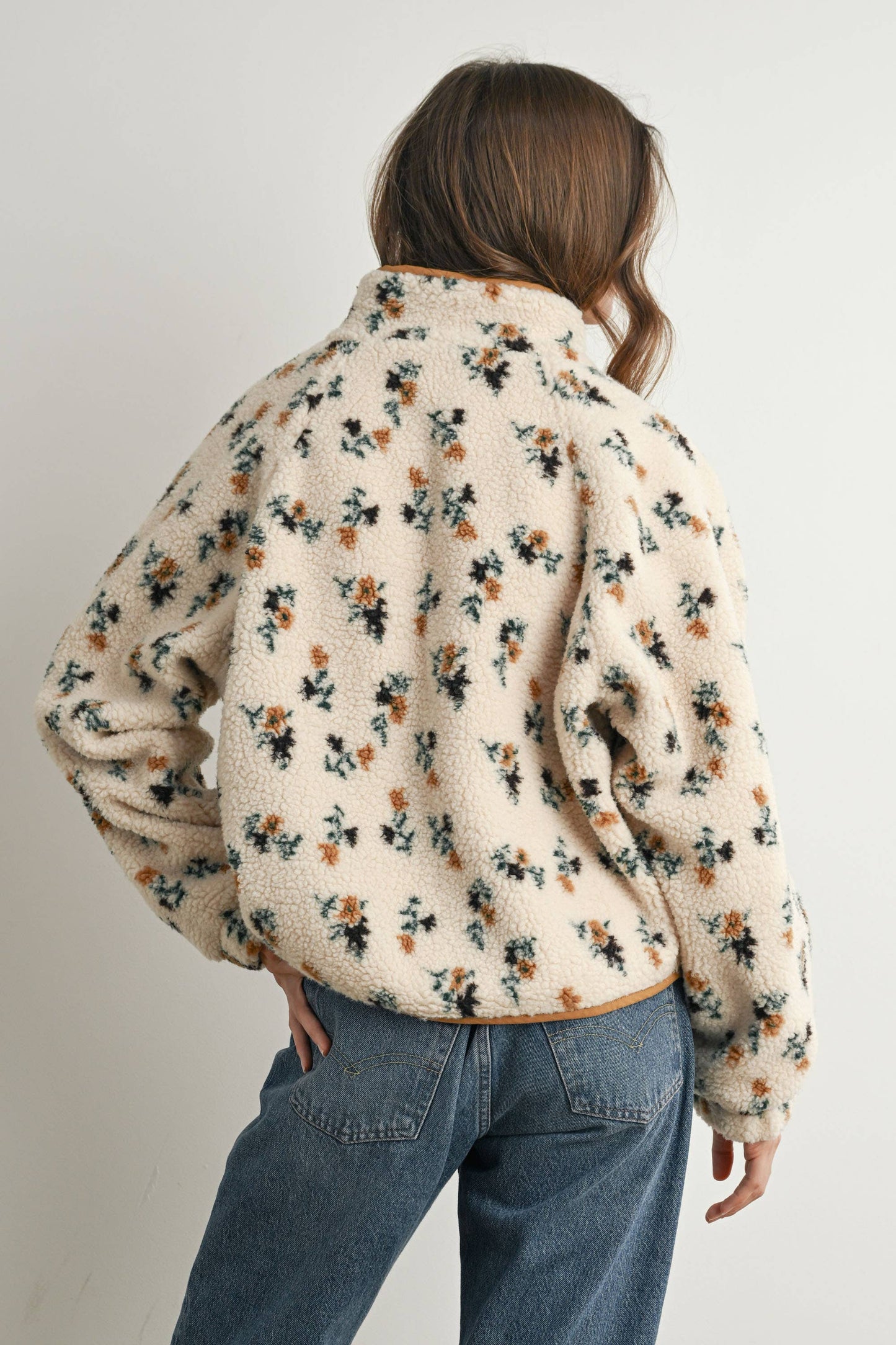 Floral Print Fluffy Fleece Jacket