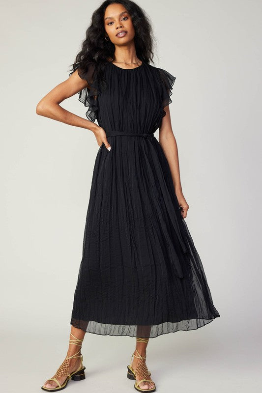 FLUTTER SHORT-SLEEVE CRINKLE DRESS