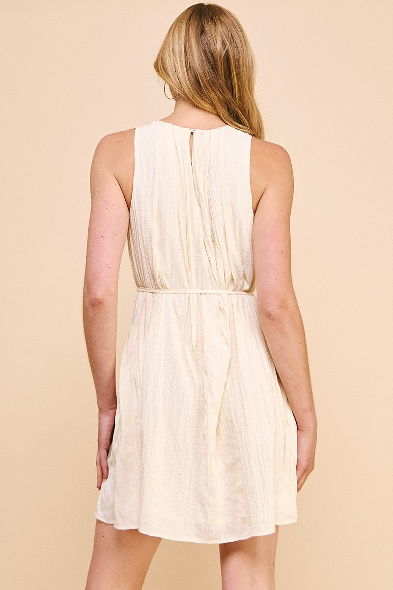 Silky Pleat Neck Shift Dress