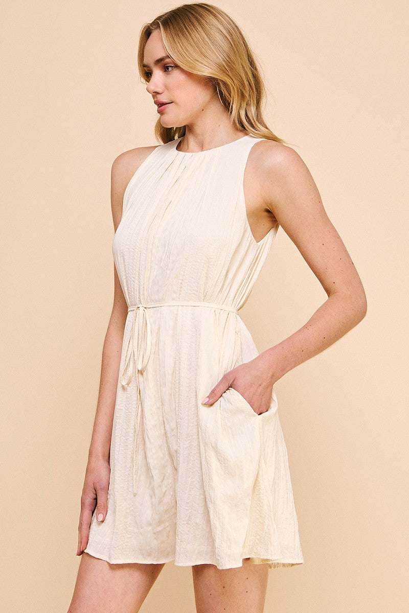 Silky Pleat Neck Shift Dress