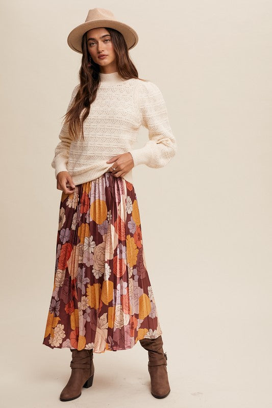 Floral Print Pleated Maxi Skirt