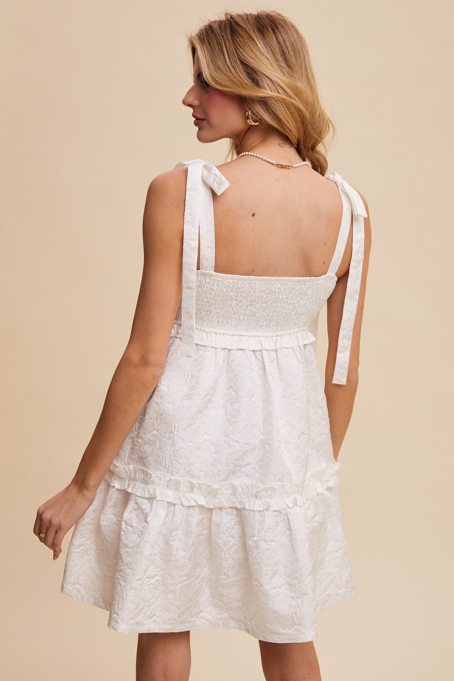 Smocked Tie-Strap Mini Dress