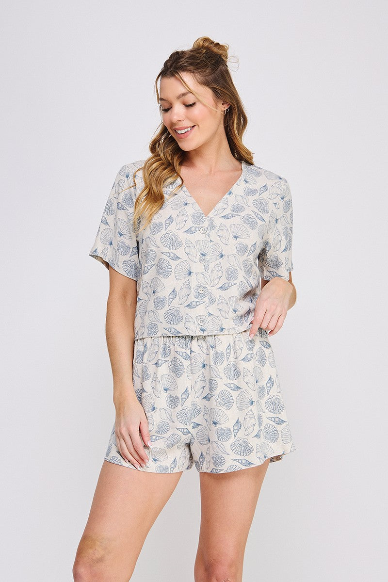 Printed Soft Linen Short Set