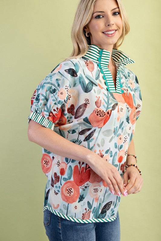 Floral Mock-neck Top