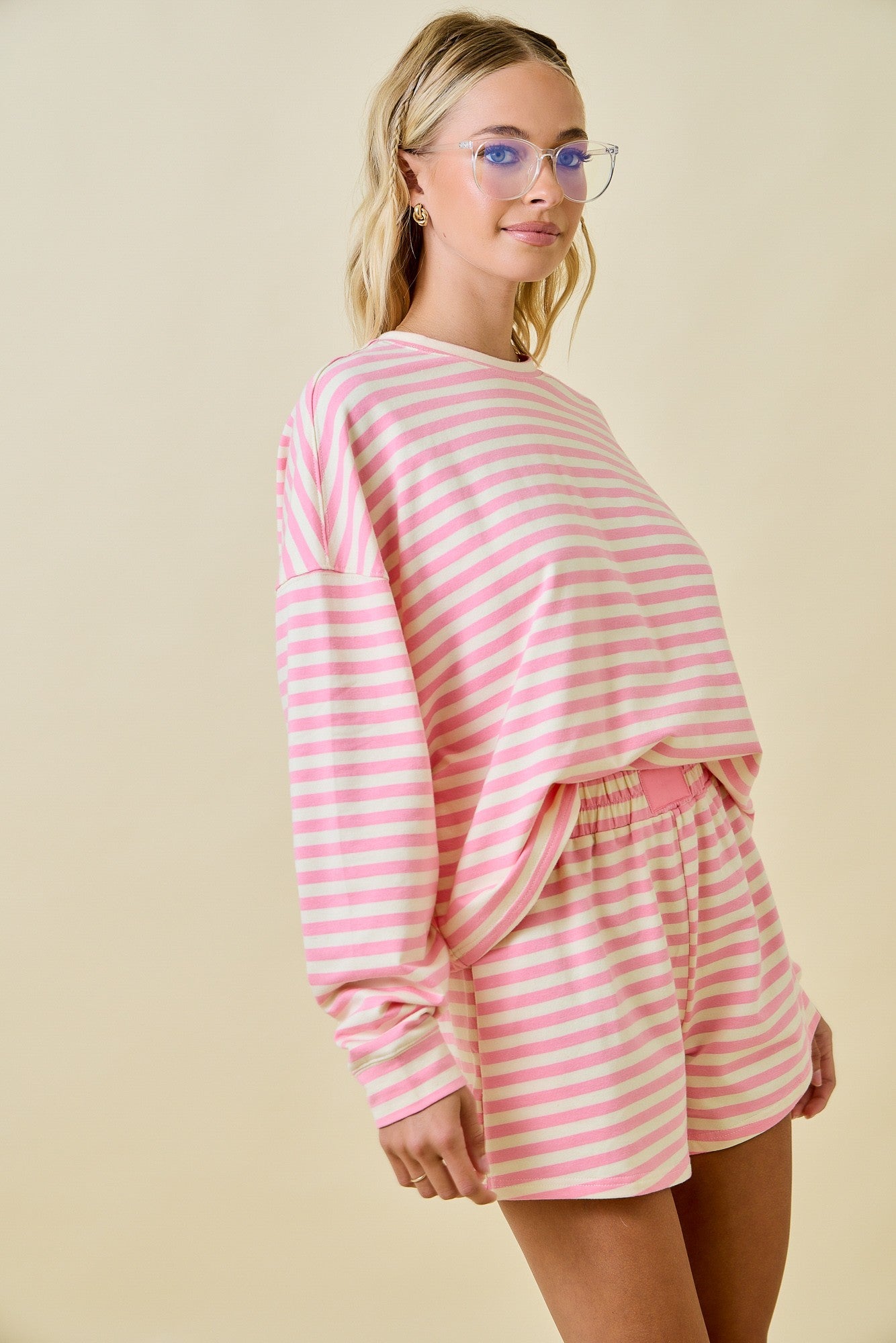 Striped Terry Loose Fit Lounge Sweatshirt