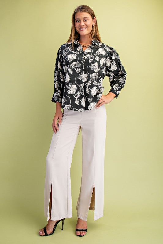 Sketch Floral Print Button Down