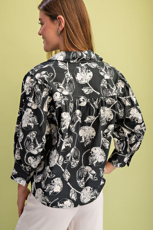 Sketch Floral Print Button Down
