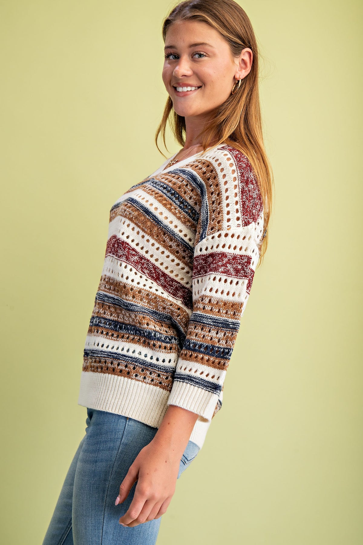 Striped Crochet Knit Sweater