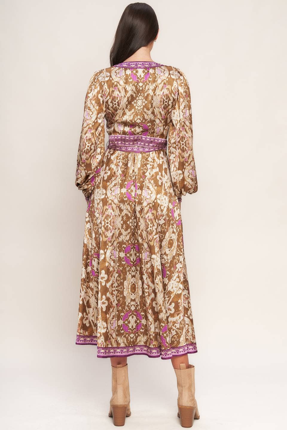 A printed woven midi true wrap dress