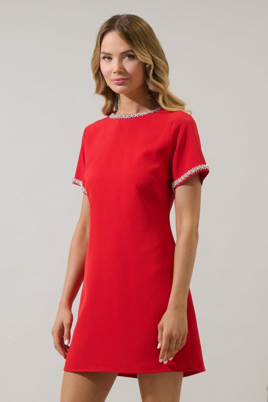 Kaitlyn Rhinestone Shift Mini Dress