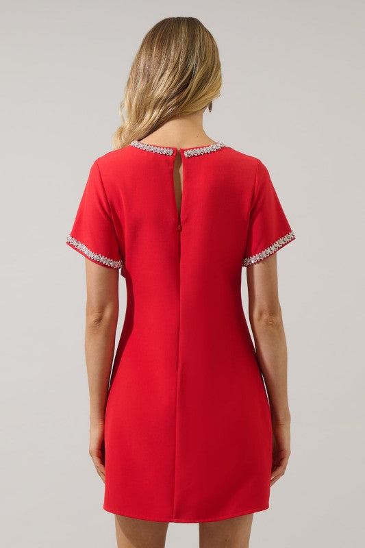Kaitlyn Rhinestone Shift Mini Dress