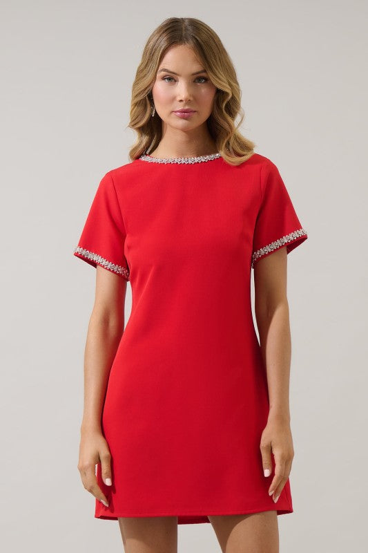 Kaitlyn Rhinestone Shift Mini Dress