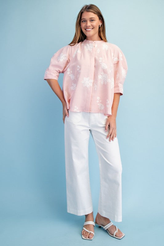 Floral Embroidered Button Down Top