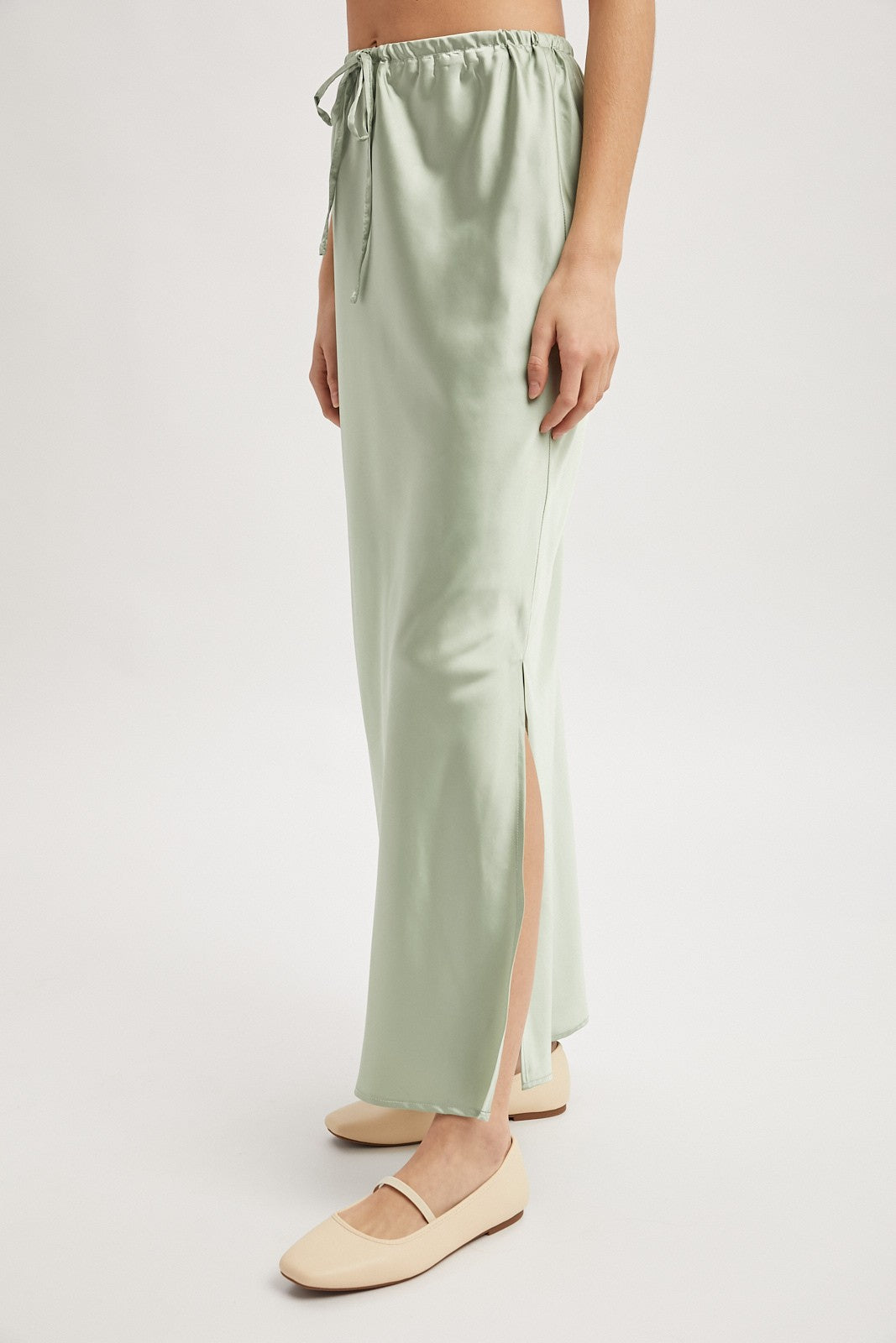 Satin Midi Skirt with Side Slit