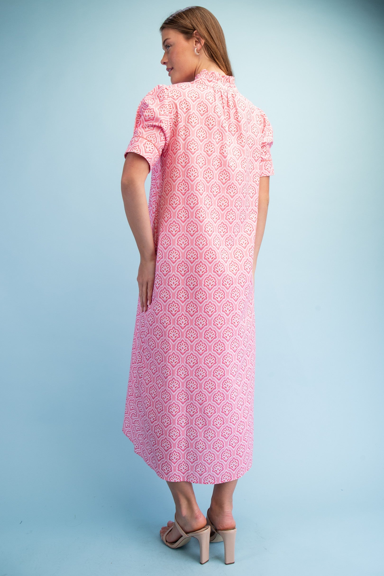 Bright Printed Button Down Midi Dress