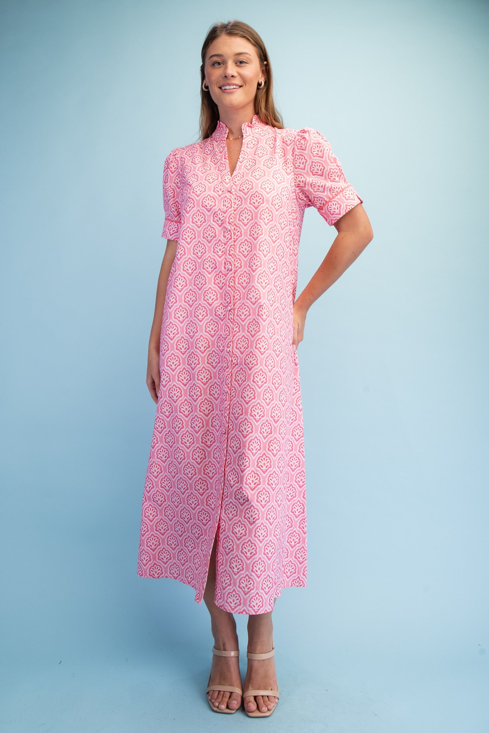 Bright Printed Button Down Midi Dress