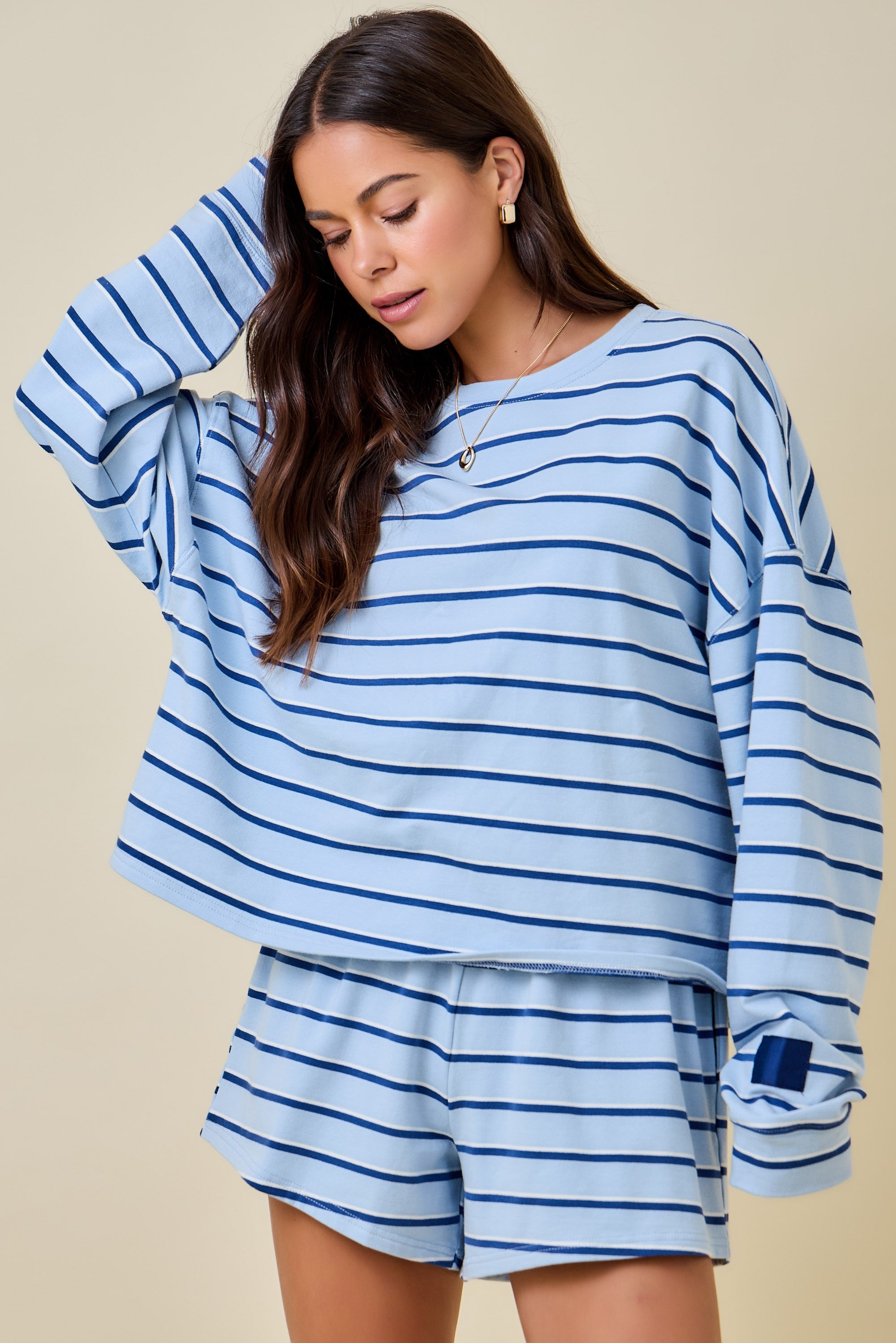 Striped Terry Loose Fit Lounge Sweatshirt