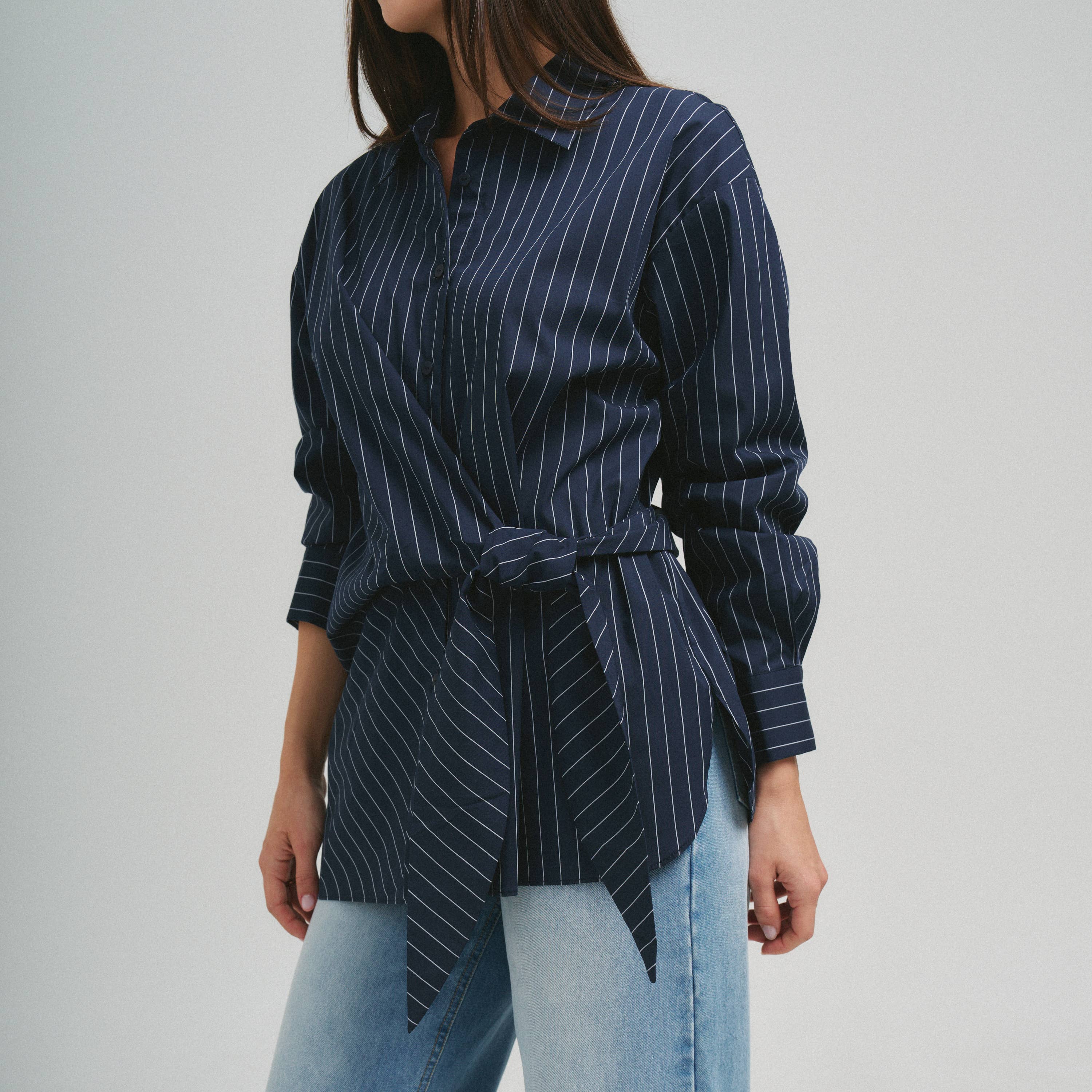Asymmetrical tie waist shirt