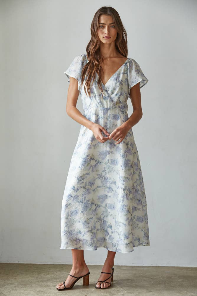 Woven Lyocell Nylon Viscose Linen Floral Print Midi