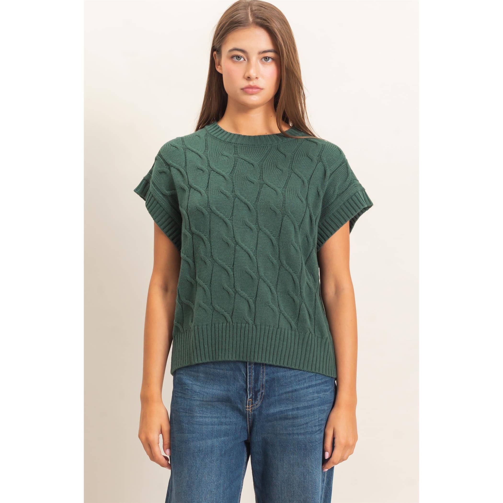Cable Knit Cap Sleeve Sweater