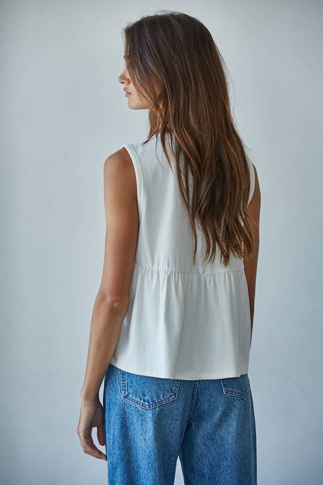 Knit Rayon Spandex Jersey Round Neck Sleeveless Top