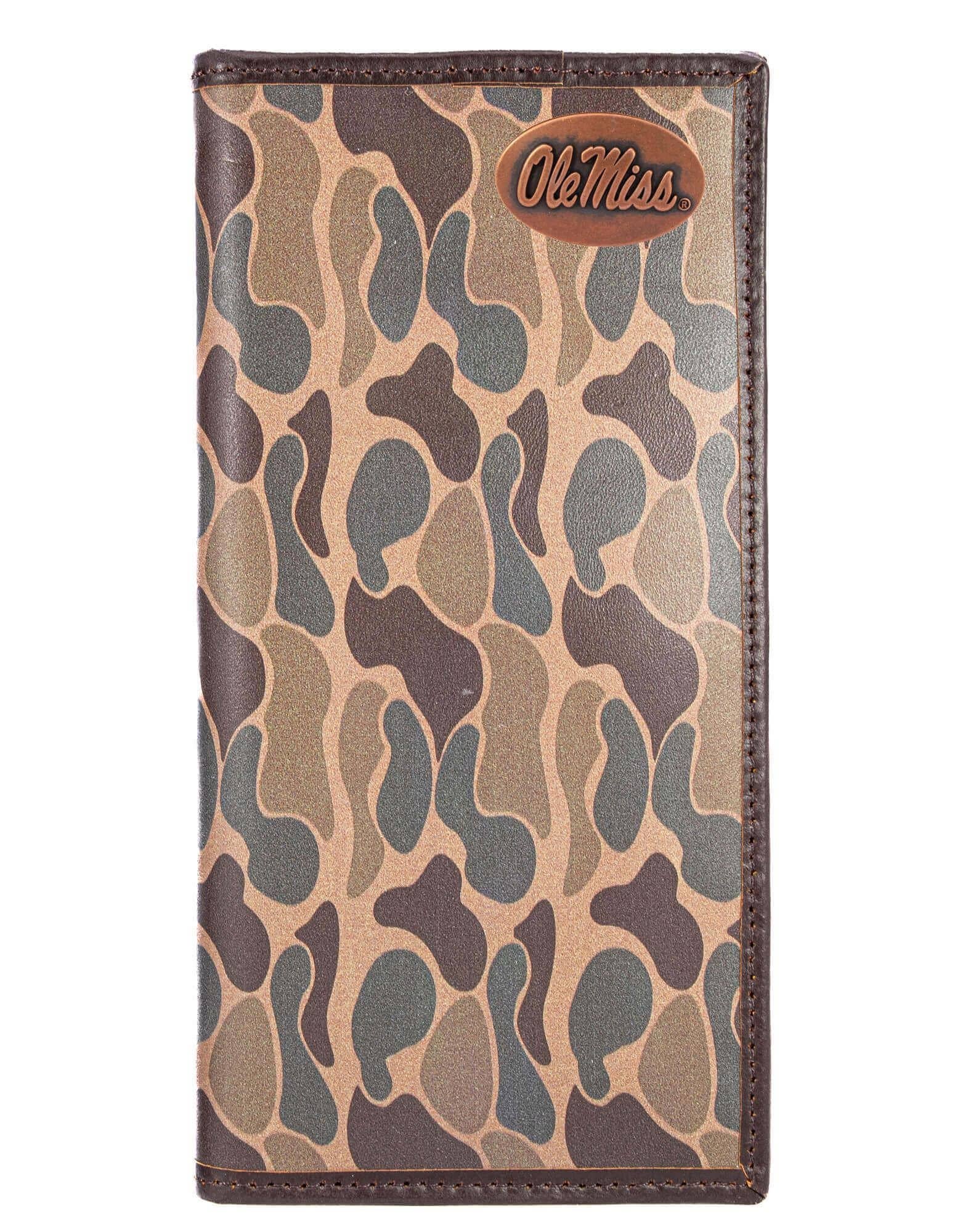 Ole Miss Rebels Men's Secretary Old School Camo Leather Wallet.