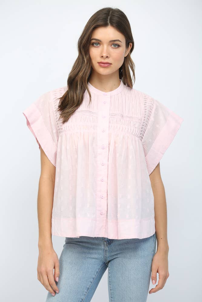 SLEEVLESS RUFFLED BUTTON UP TOP