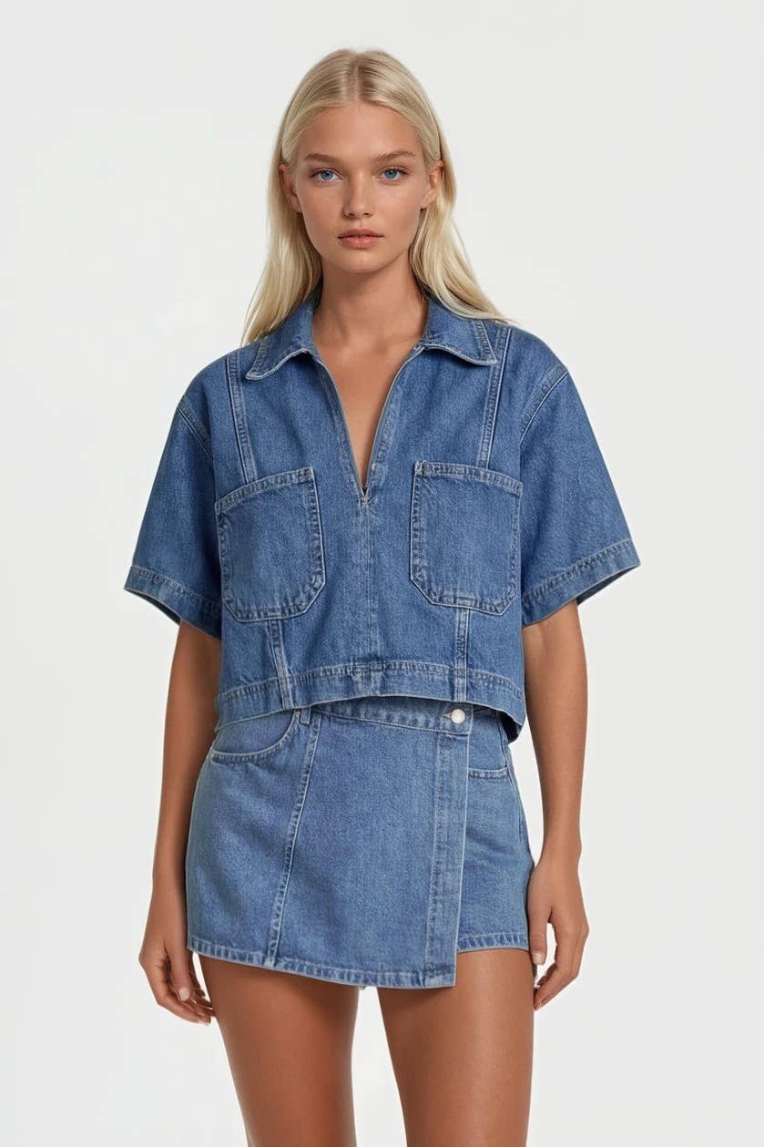 CROPPED DENIM TOP