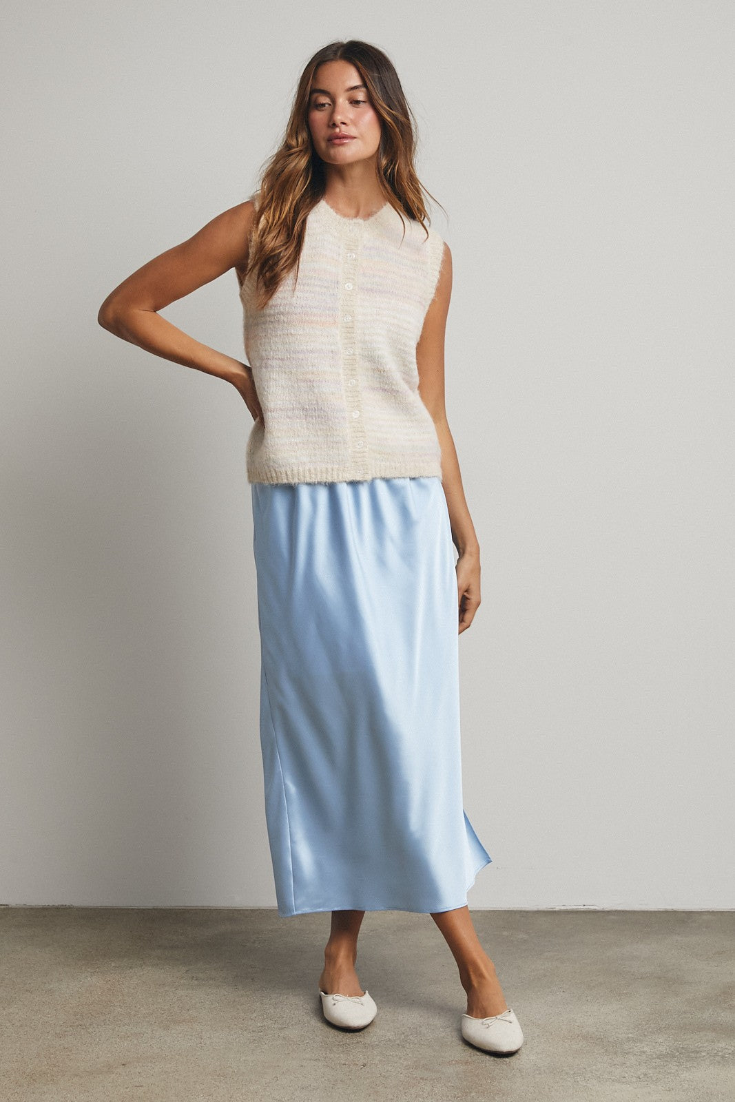 Satin Midi Skirt with Side Slit