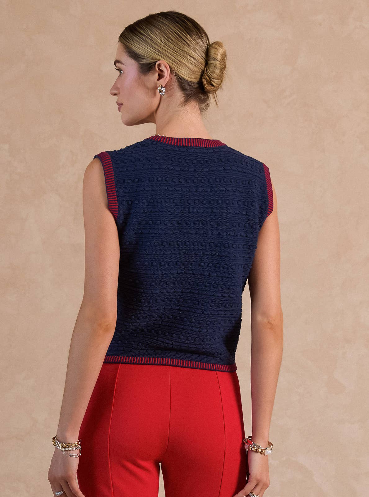 Scoop-Neck Button-Up Sweater Vest