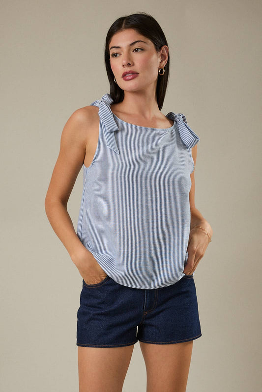 BOAT NECK SLEEVELESS SHOULDER TIE TOP