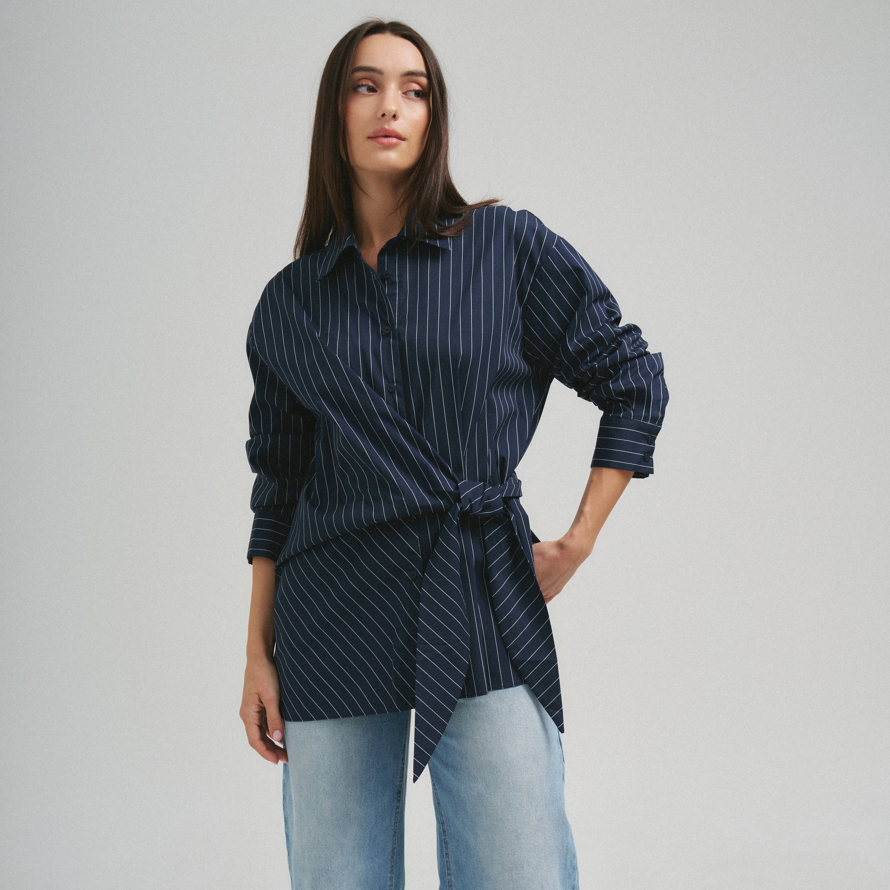 Asymmetrical tie waist shirt