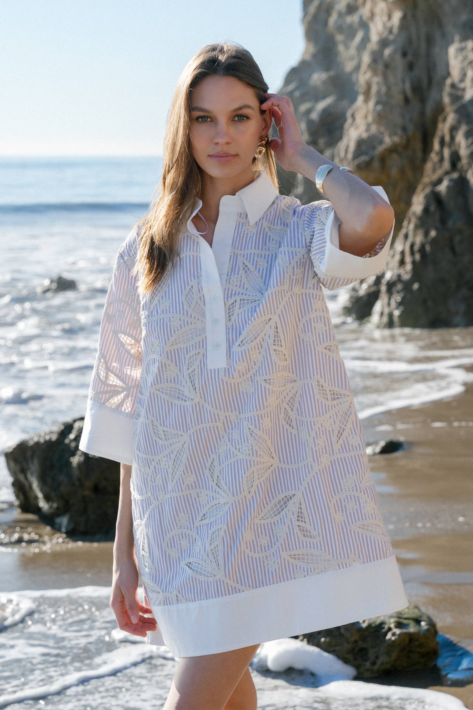 Mable Embroidery Contrast Shirt Dress