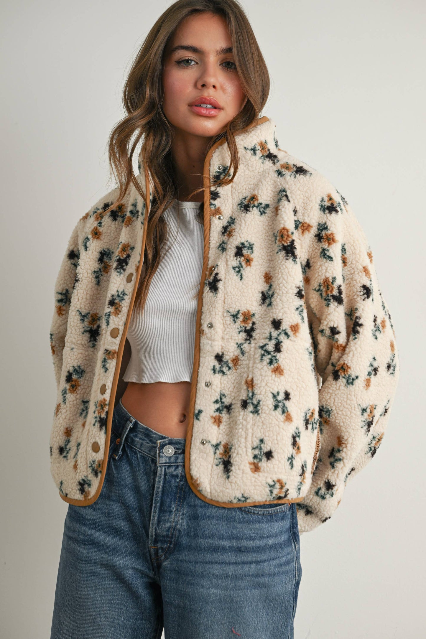 Floral Print Fluffy Fleece Jacket