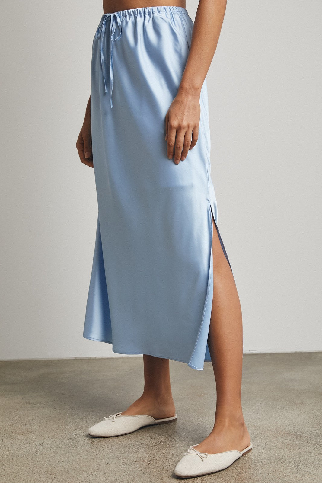 Satin Midi Skirt with Side Slit