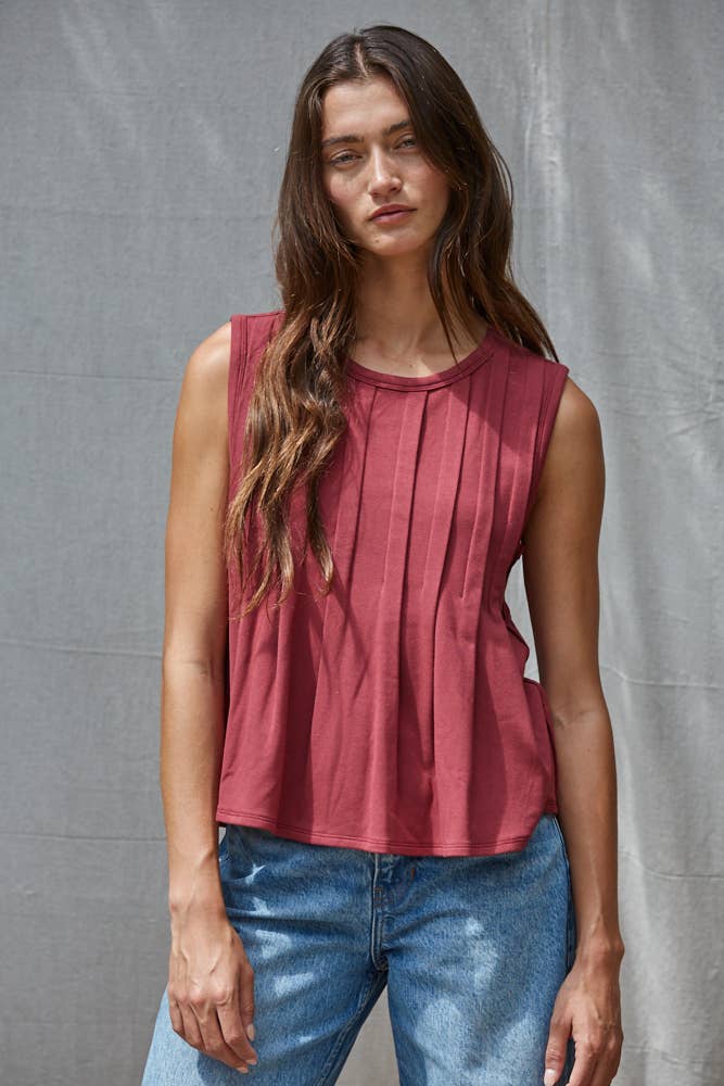 Knit Rayon Spandex Jersey Round Neck Sleeveless Top
