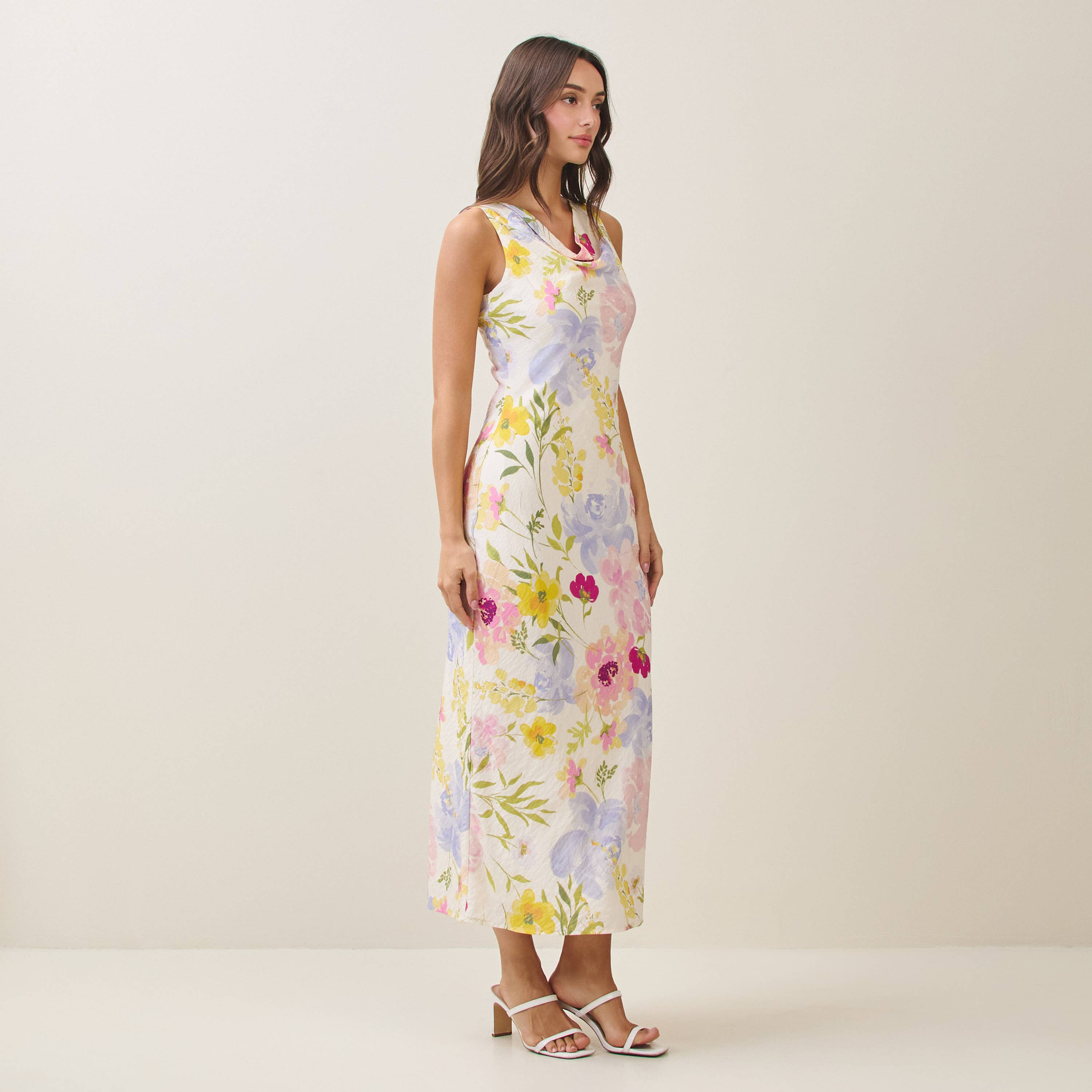 Floral cowl neck maxi dress