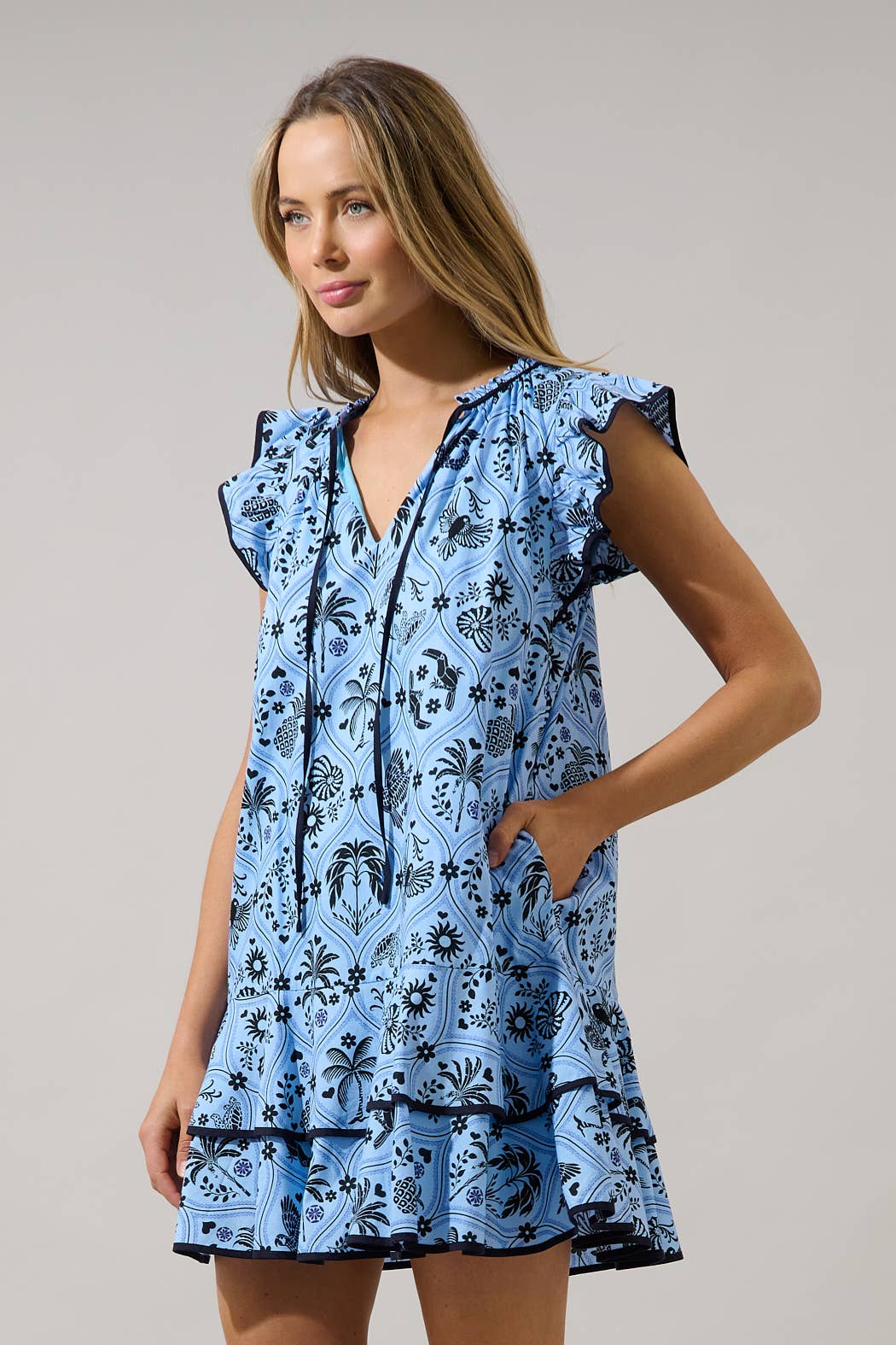 Taris Ruffe Mini Dress Feiry Tropics