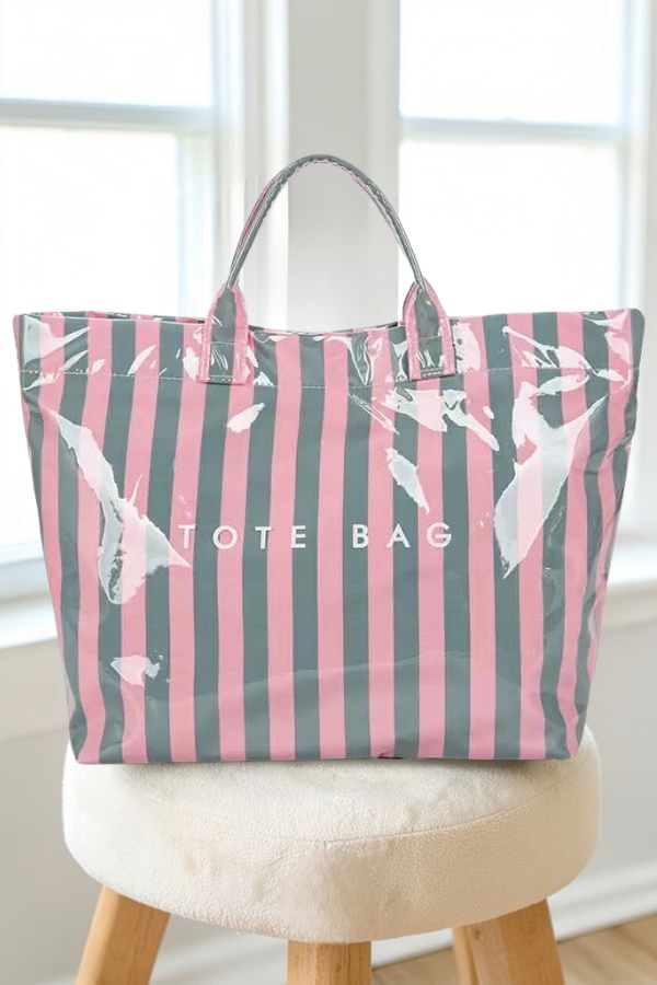 Pink and Green Striped TOTE BAG