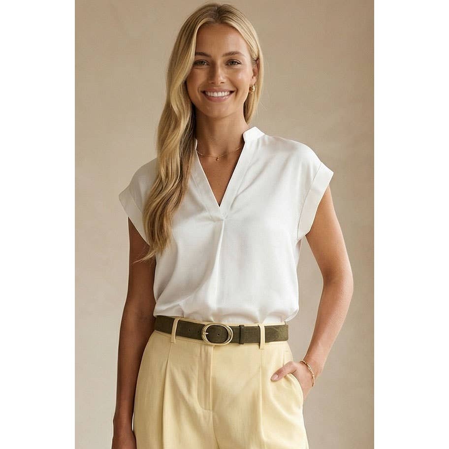 Relaxed Cap Sleeve Satin Blouse