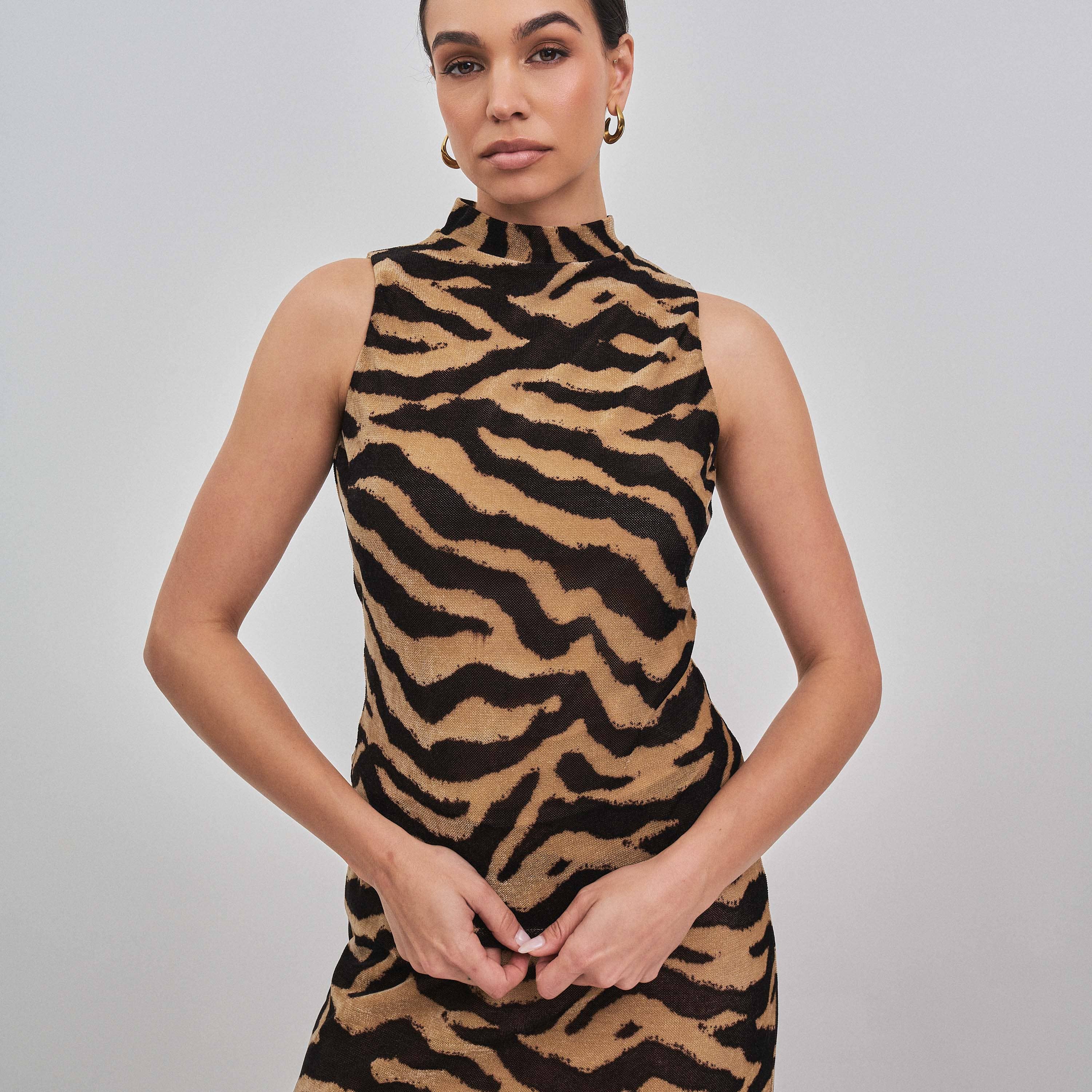 Zebra print mock neck top