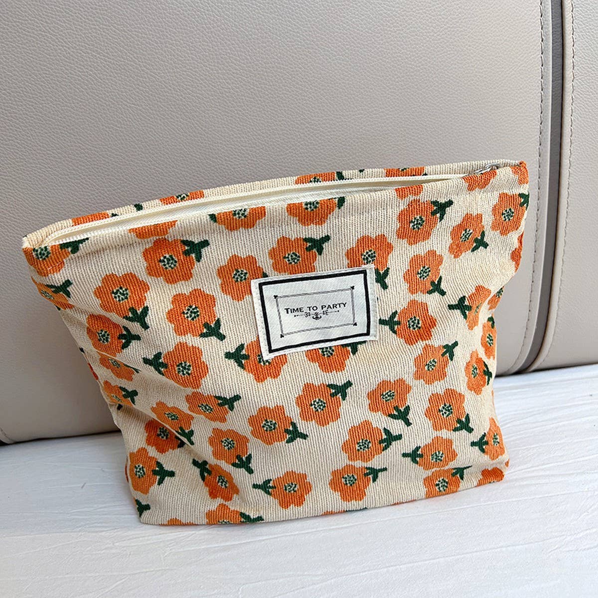 CORDUROY RETRO FLORAL LARGE CAPACITY MAKEUP BAG
