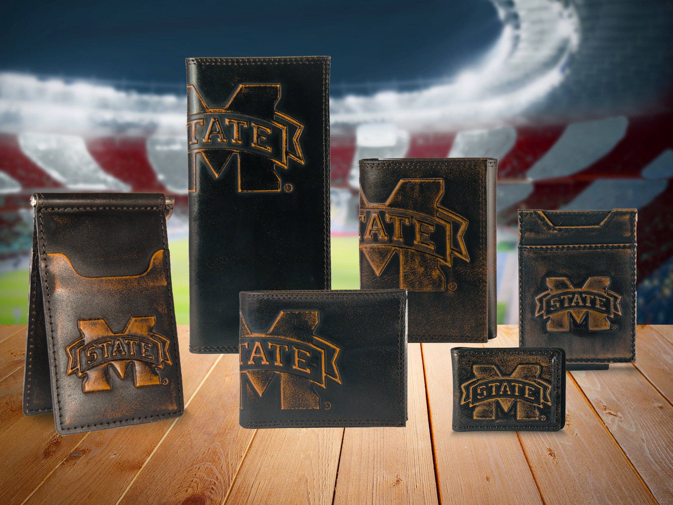 Mississippi State Bulldogs Men's Collegiate Valet Tray, Catch-all, Desk Organizer, Nightstand Tray. Burnished Full Grain Leather Finish.