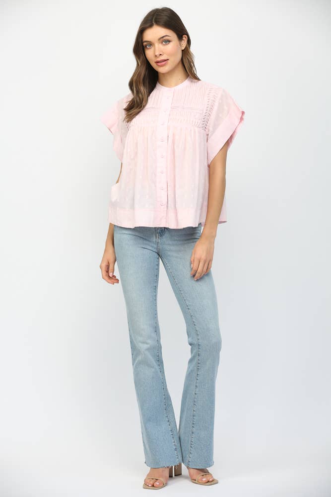 SLEEVLESS RUFFLED BUTTON UP TOP