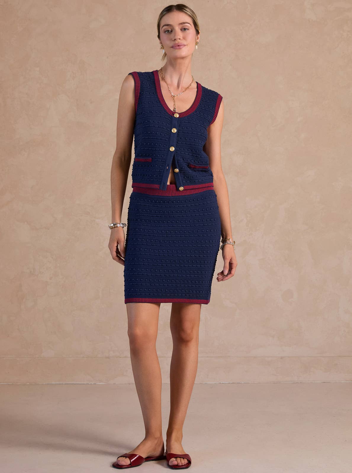 Scoop-Neck Button-Up Sweater Vest