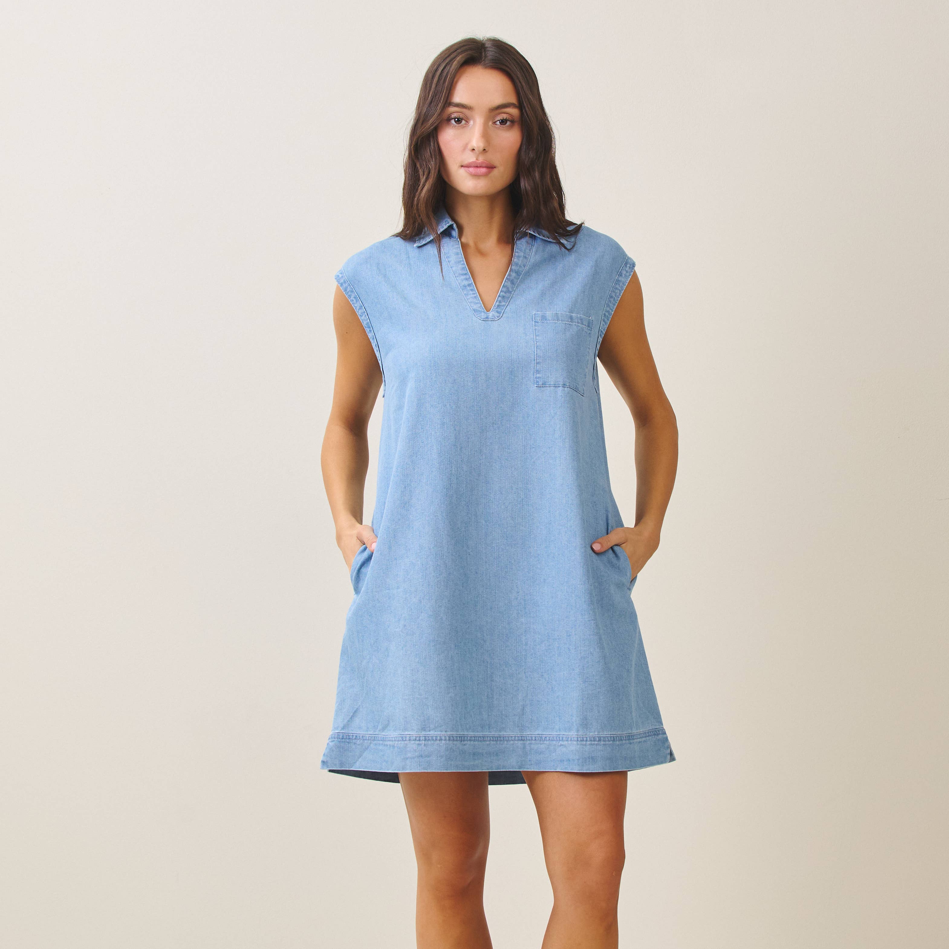 Denim sleeveless mini dress