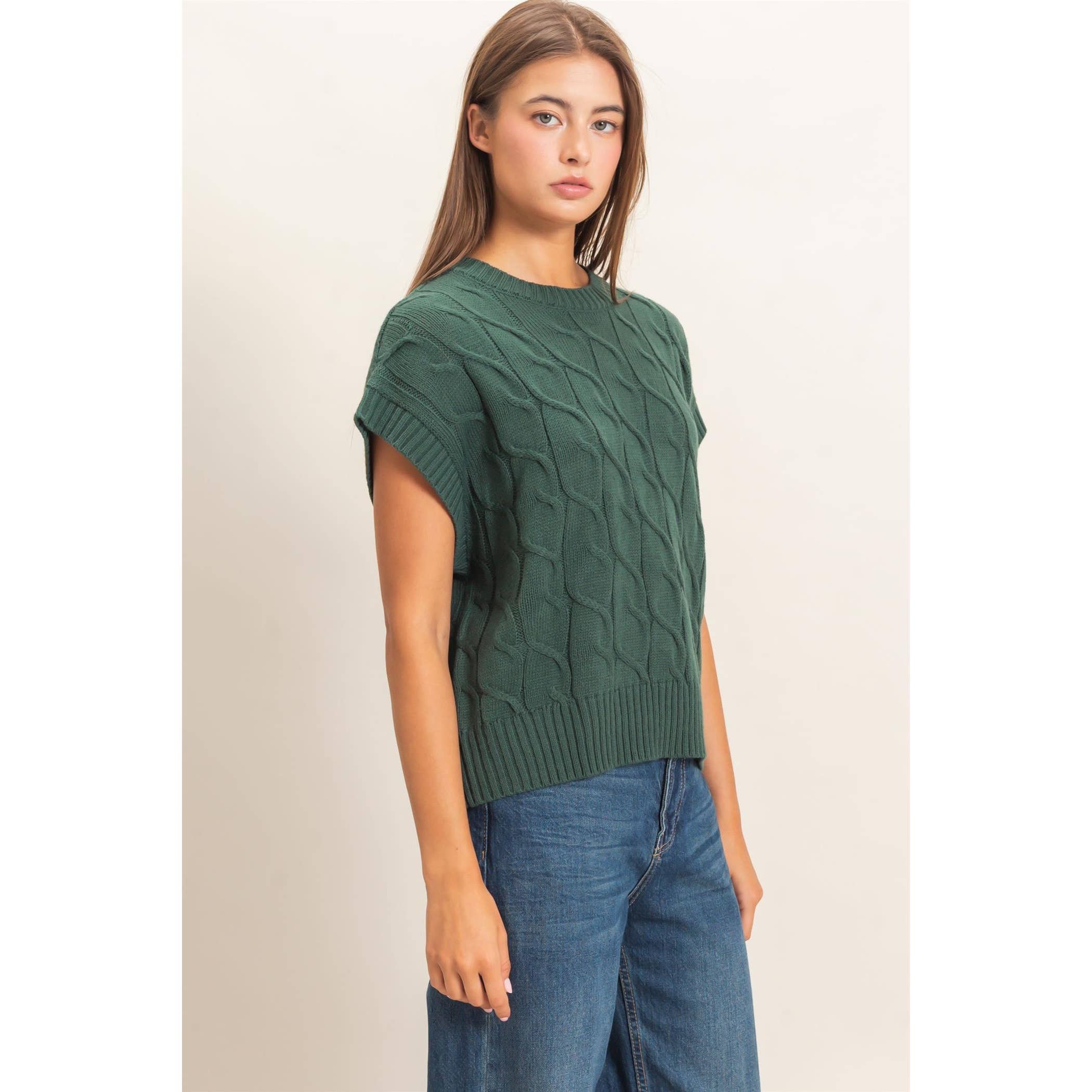 Cable Knit Cap Sleeve Sweater