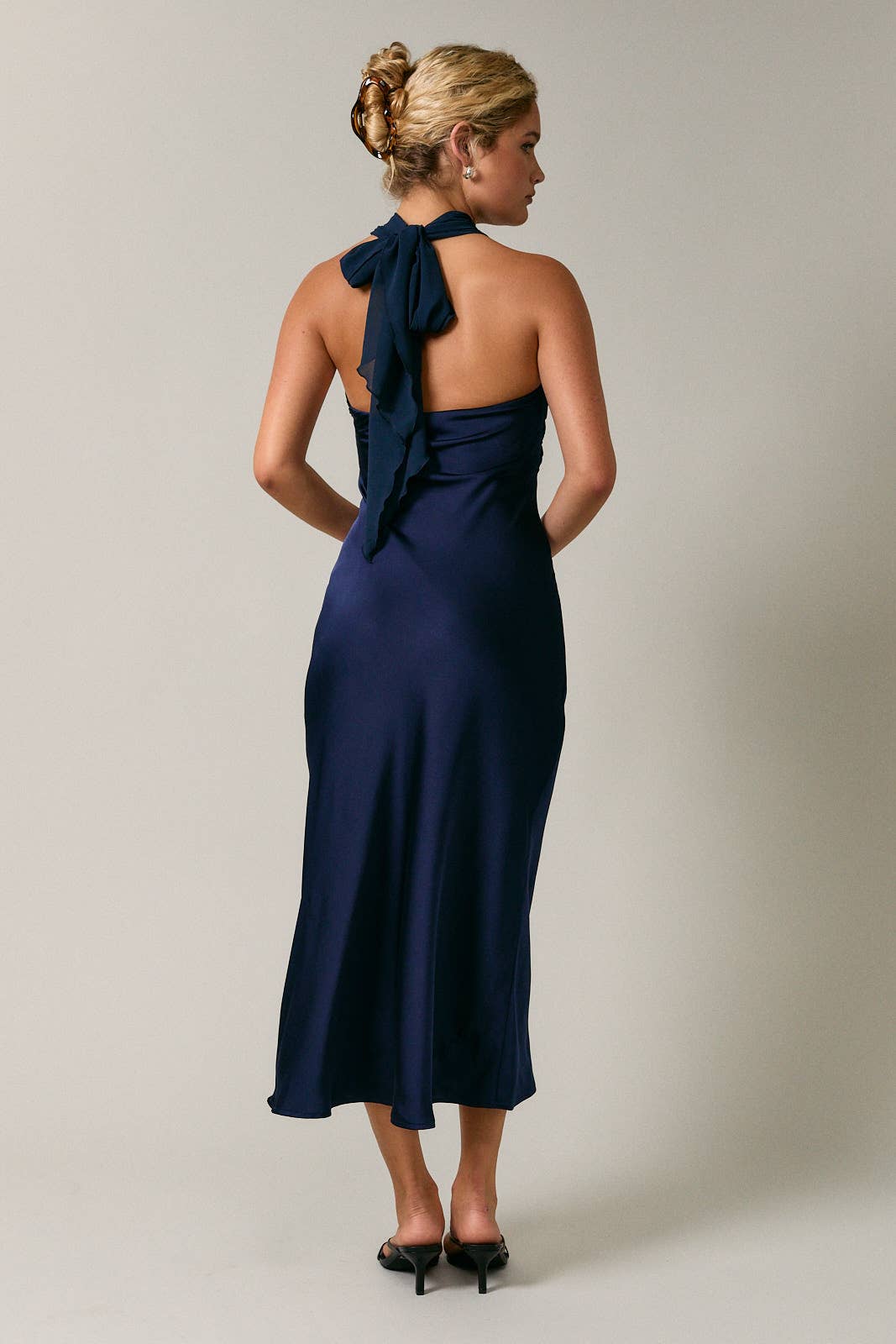STRAPLESS CONTRAST SCARF DETAIL BIAS MIDI DRESS