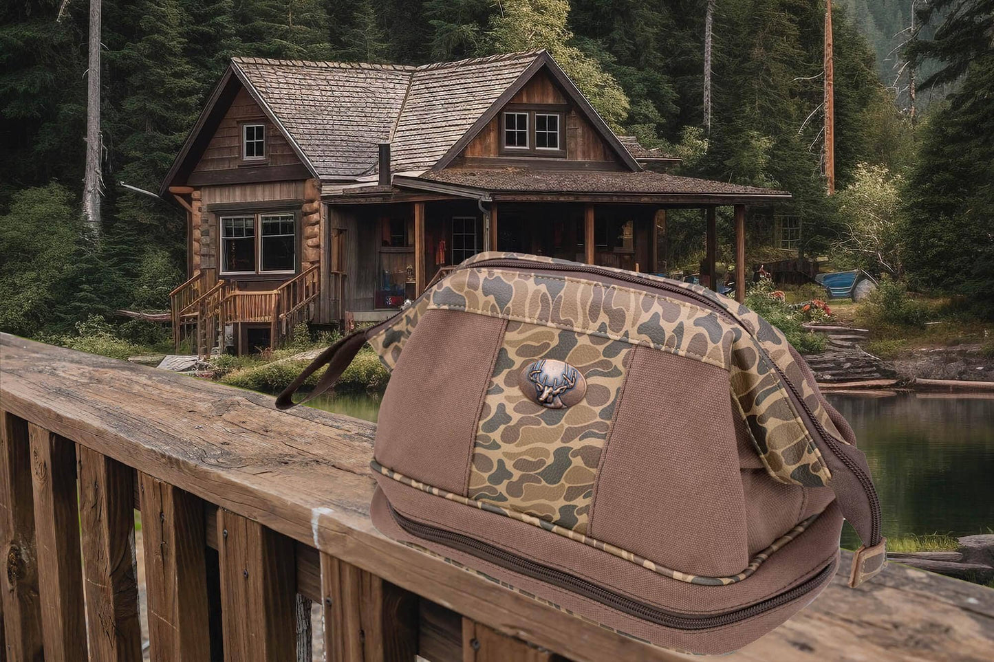 Buck Brown Waxed Canvas Old School Camo Men's Toiletry Dopp Bag.