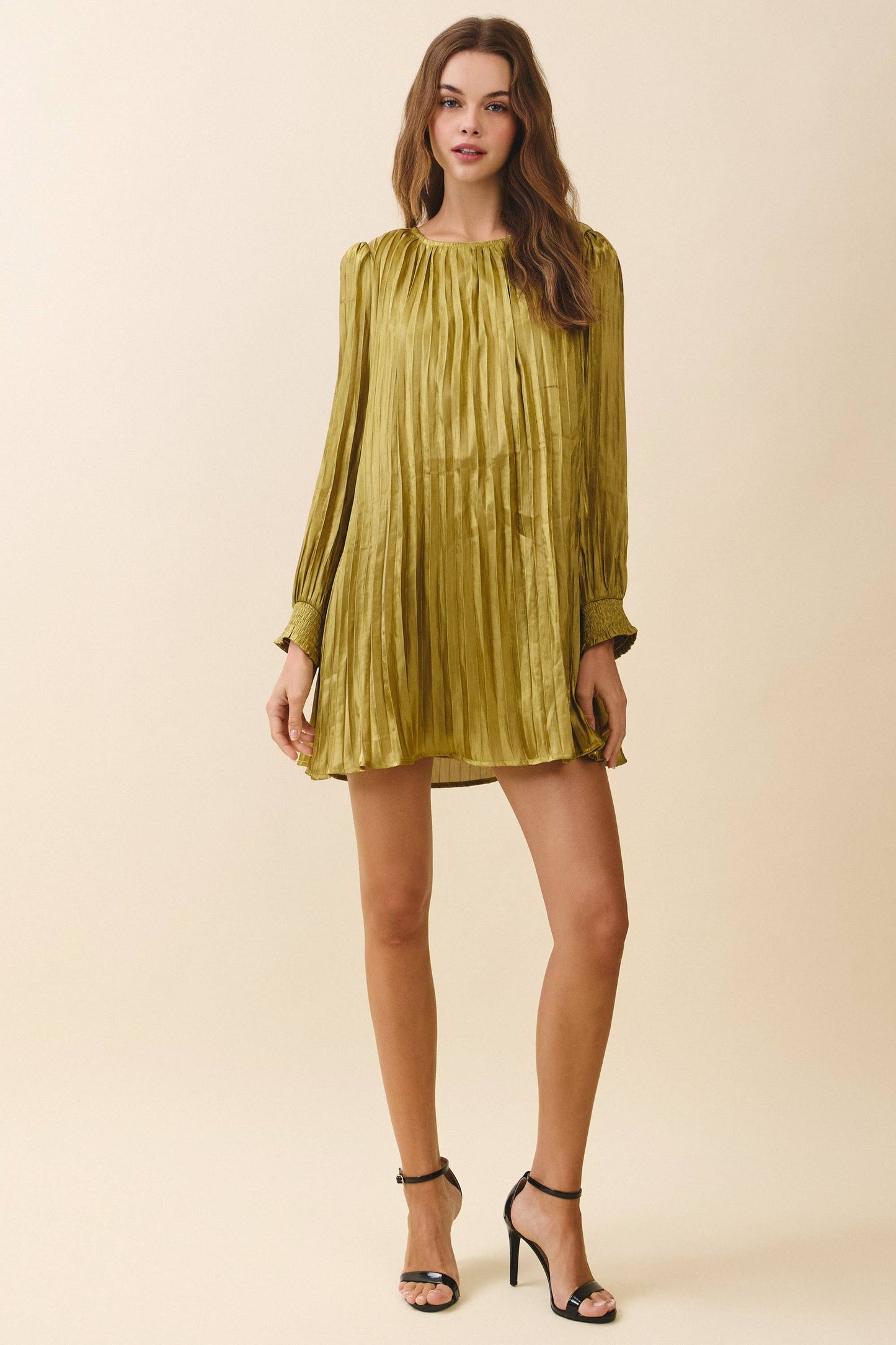Metallic Pleated Relaxed A Line Mini Dress